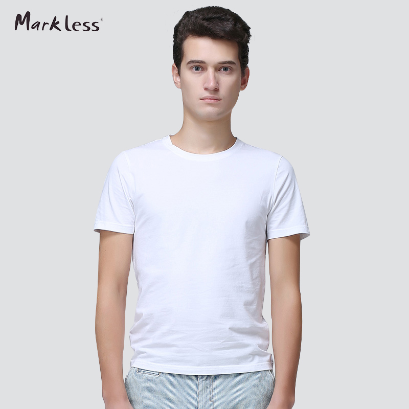 Markless夏季新款男士简约打底T恤百搭纯色修身T恤短袖男时尚纯棉