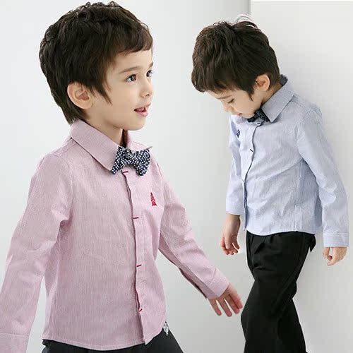 童装2016新款秋装3-4-5-6-7-8岁男童纯色翻领尖领三色长袖衬衫潮