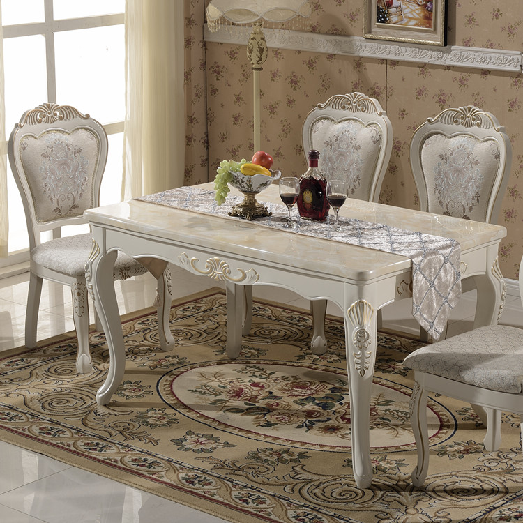 成都欧式餐桌椅组合法式大理石餐桌台描金实木田园象牙白餐桌饭桌