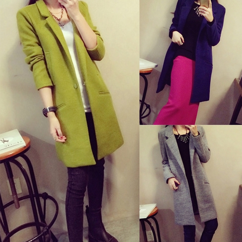 2015秋冬新款韩版显瘦加厚羊绒羊毛呢中长款西装大衣呢子外套女潮