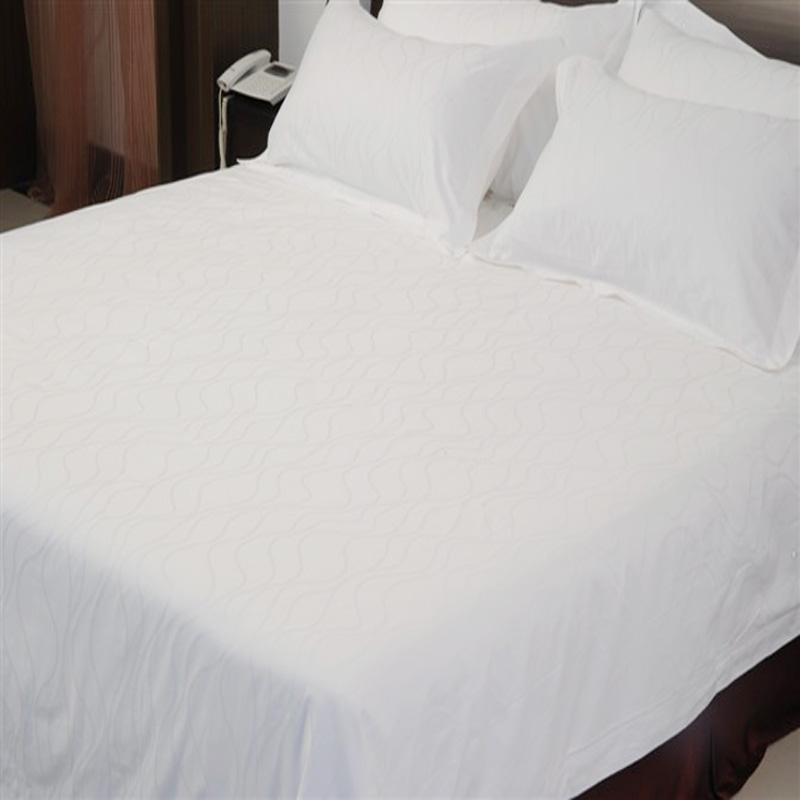 楚欣 水波纹纯棉贡缎床上六件套床单被套白色 五星酒店床品多件套