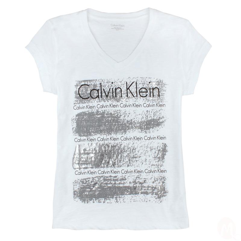 Calvin Klein/凯文克莱正品代购女士夏装ck纯棉V领字母短袖T恤女