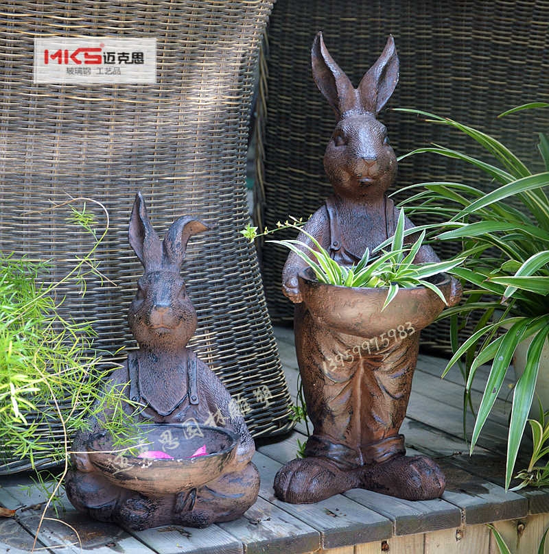 园林园艺软装饰品欧式复古卡通兔子花园庭院动物雕塑小品花盆摆件