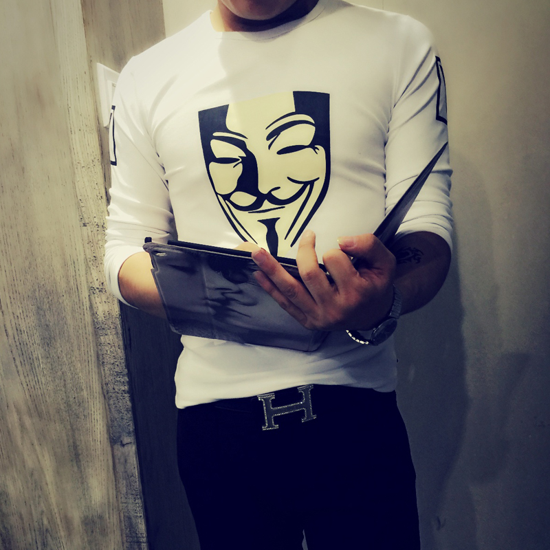 秋季男士纯色韩版长袖T恤社会青年圆领小衫2015新款潮流打底衫潮