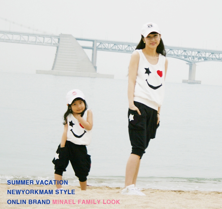 亲子装夏装 2015新款笑脸个性韩版短袖无袖 母子女装运动套装促销