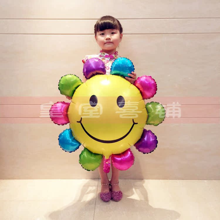 彩色太阳花铝膜气球儿童满月周岁生日派对卡通造型氢气球批发免邮
