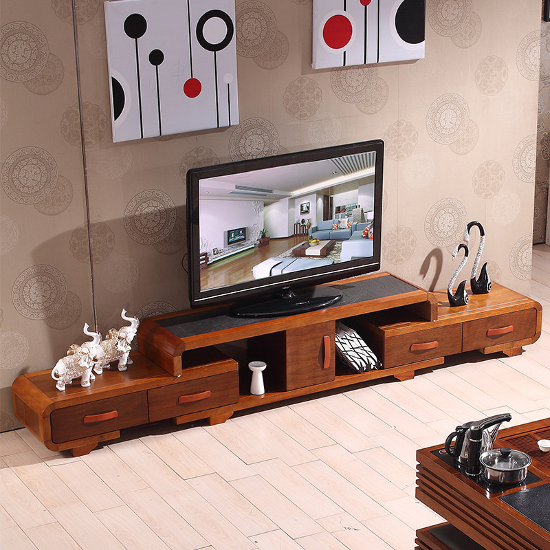客厅时尚电视柜 中式实木火烧石面地柜简约现代风格矮柜组合家具