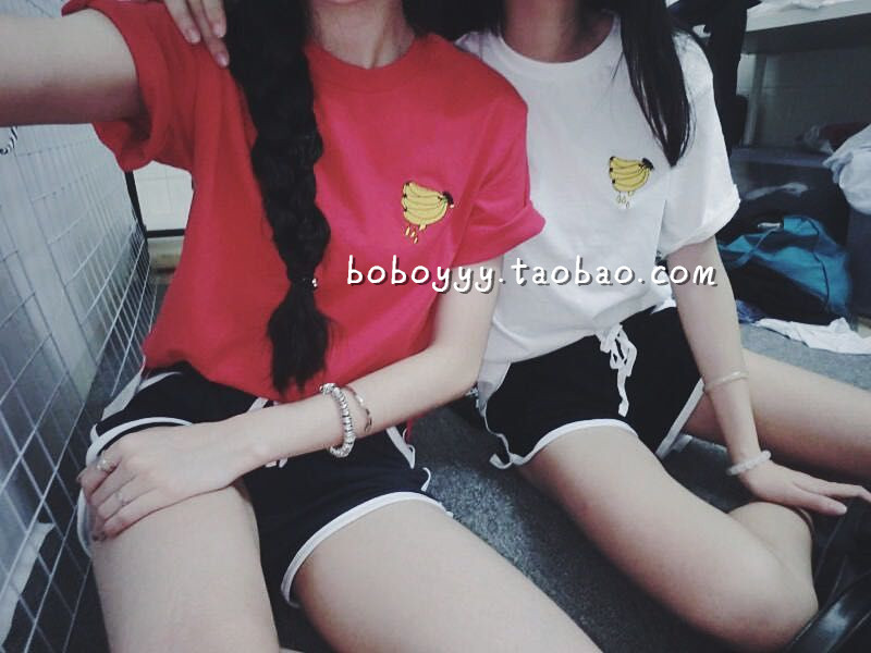 卤卤lulu 韩版刺绣水果系列草莓香蕉短款短袖T恤百搭学生闺蜜装女