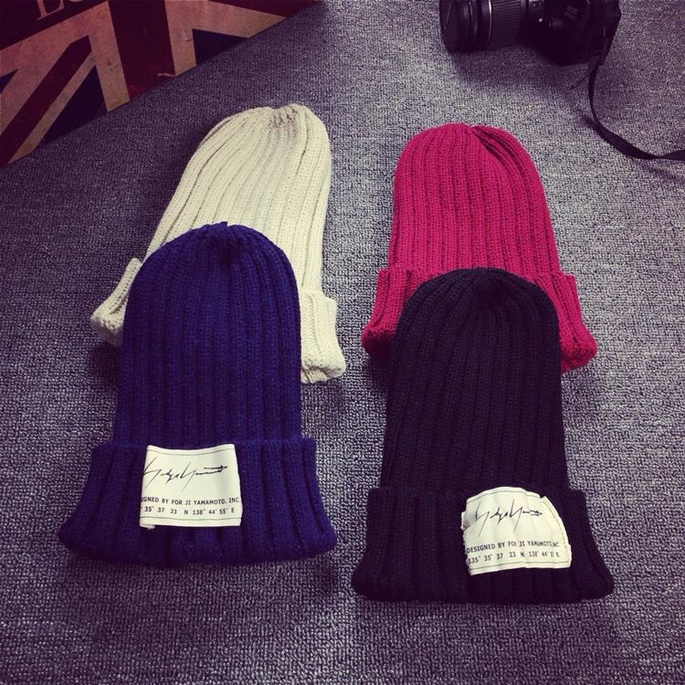 冬季韩版帽子女加厚保暖贴布针织粗毛线帽纯色街头帽情侣学生潮