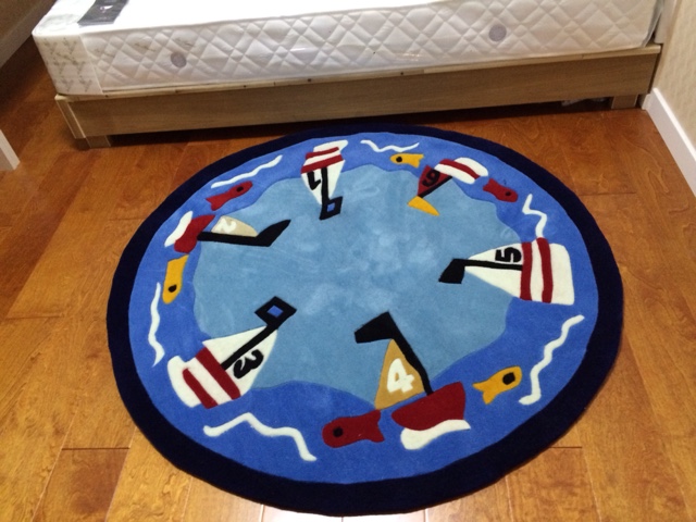 卡通地毯 地中海圆形帆船地毯客厅卧室儿童房地毯纯手工腈纶地毯