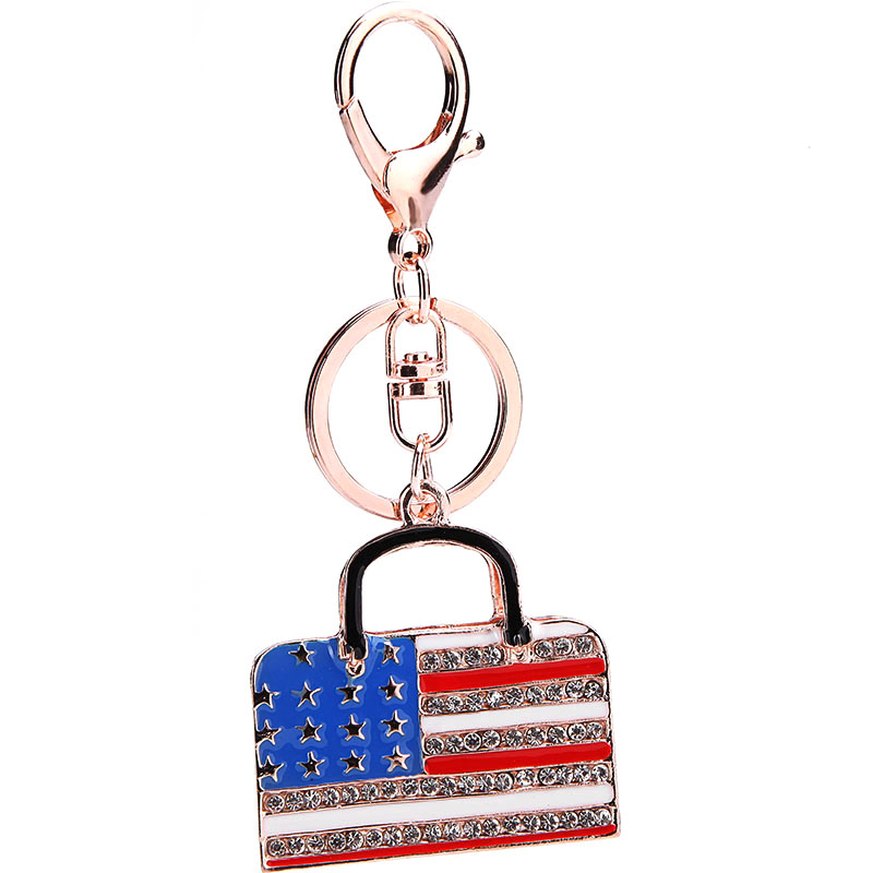 欧美时尚美国国旗包包钥匙扣圈镶钻汽车挂件女士包包挂件创意礼品