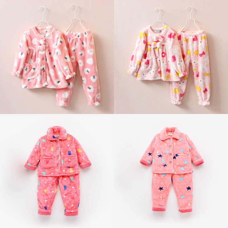 2015冬款女童家居服套装儿童睡衣套装夹棉珊瑚绒女宝宝家居服加厚