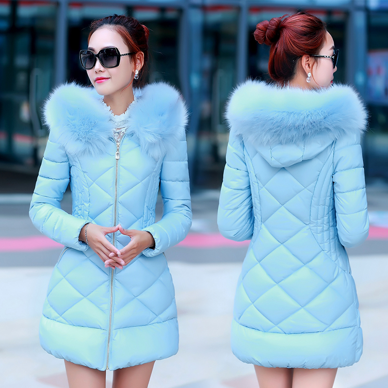 2015棉服女新款修身中长款韩国显瘦女羽绒服加厚棉袄女大毛领外套