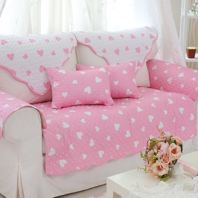 粉色沙发垫四季布艺简约现代全棉可爱韩式沙发套客厅三人沙发巾罩
