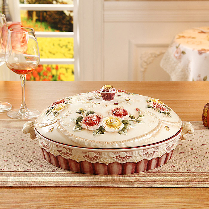 英式田园陶瓷糖果盒水果盘干果盒欧式客厅创意分格带盖零食盘摆件