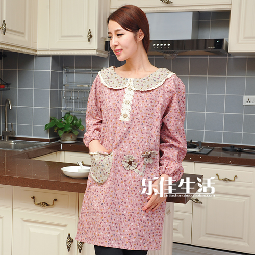 两件包邮成人家居厨房布艺长袖围裙韩版时尚有袖纯棉女罩衣反穿衣