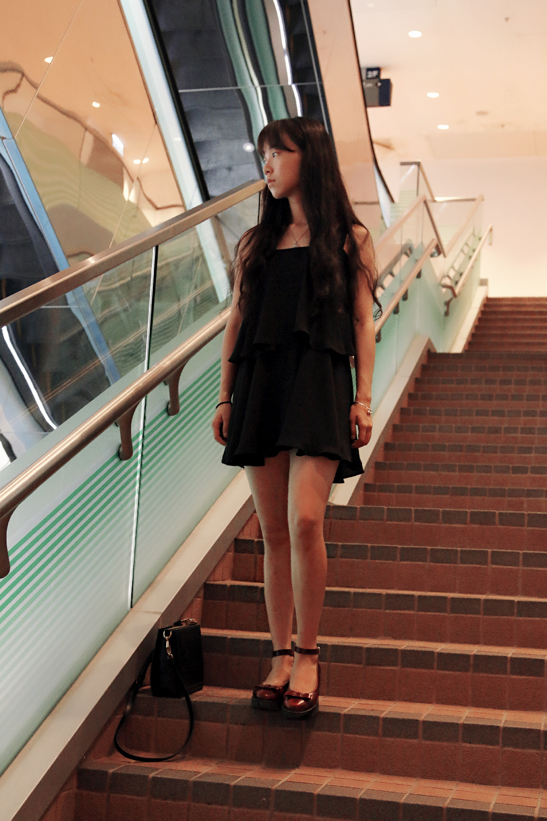 GR2015夏季新款雪纺假两件无袖小黑裙韩版超舒适连衣裙中长款