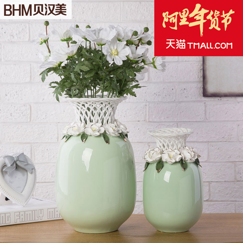 家居饰品现代简约花瓶陶瓷工艺花器结婚礼物实用描金玫瑰花瓶