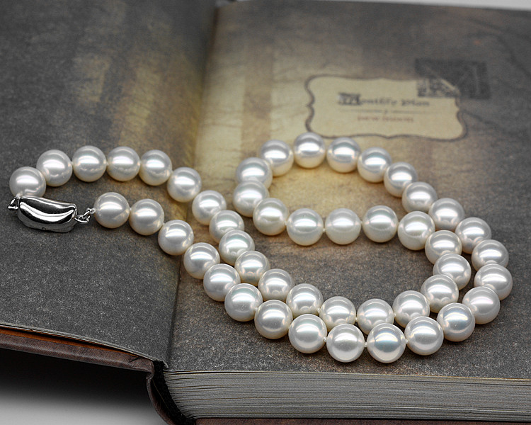 天然淡水珍珠项链9-10mm圆极强光极微瑕 高品质 送妈妈