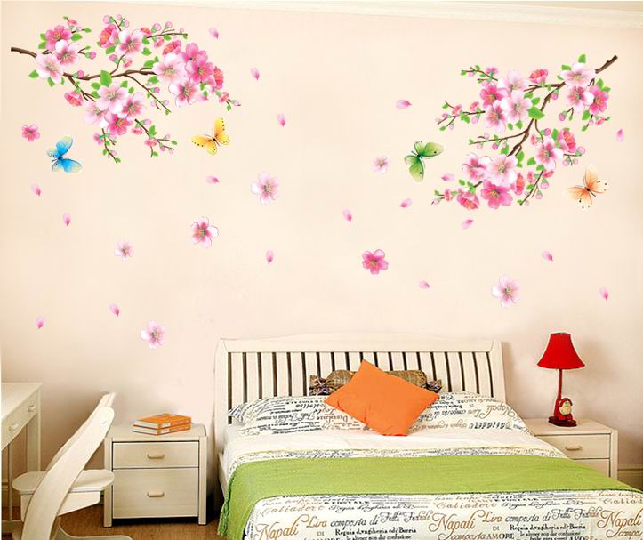 浪漫桃花墙贴纸 中式客厅卧室房间装饰 电视沙发背景墙贴画 包邮