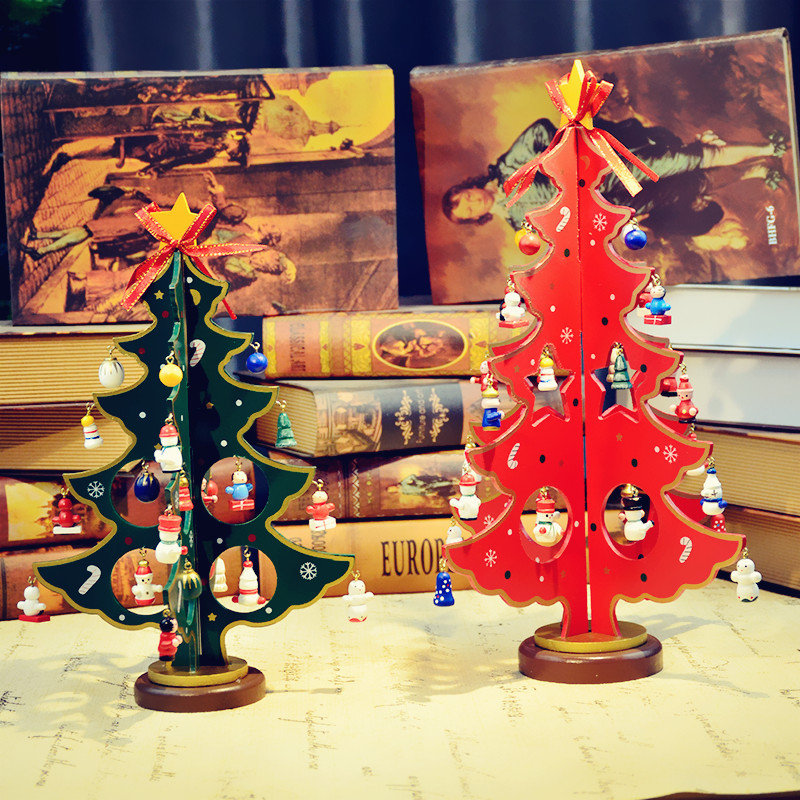 圣诞节装饰品 木质圣诞树 节日礼品 办公室收银台桌面摆件道具