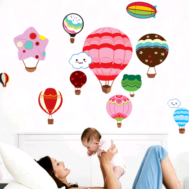 热气球 儿童房幼儿园客厅卧室内电视背景装饰画 自粘可移除墙贴纸