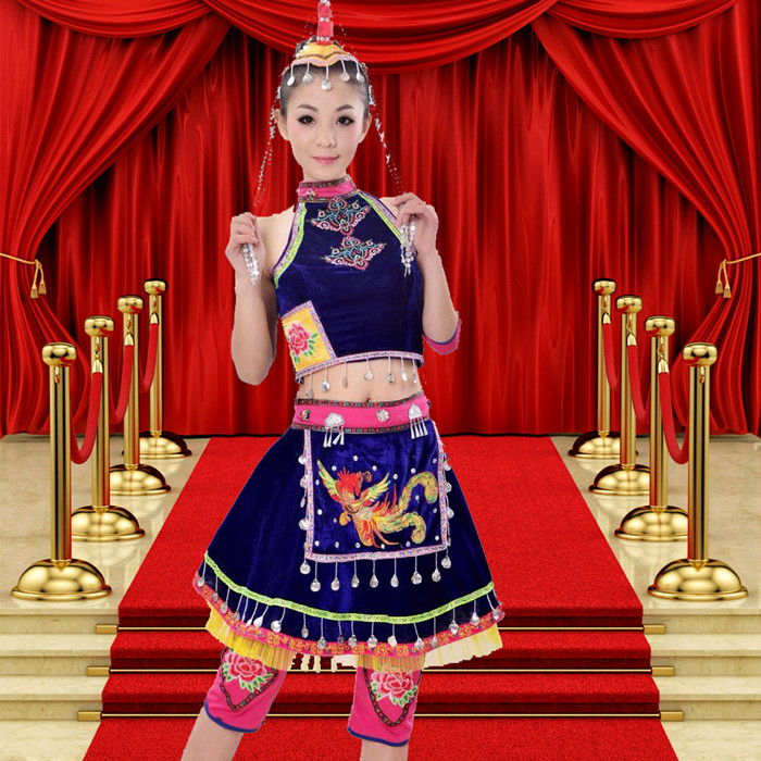 女款少数民族表演服装土家族舞台演出服云南湘西瑶族传统苗族裙子