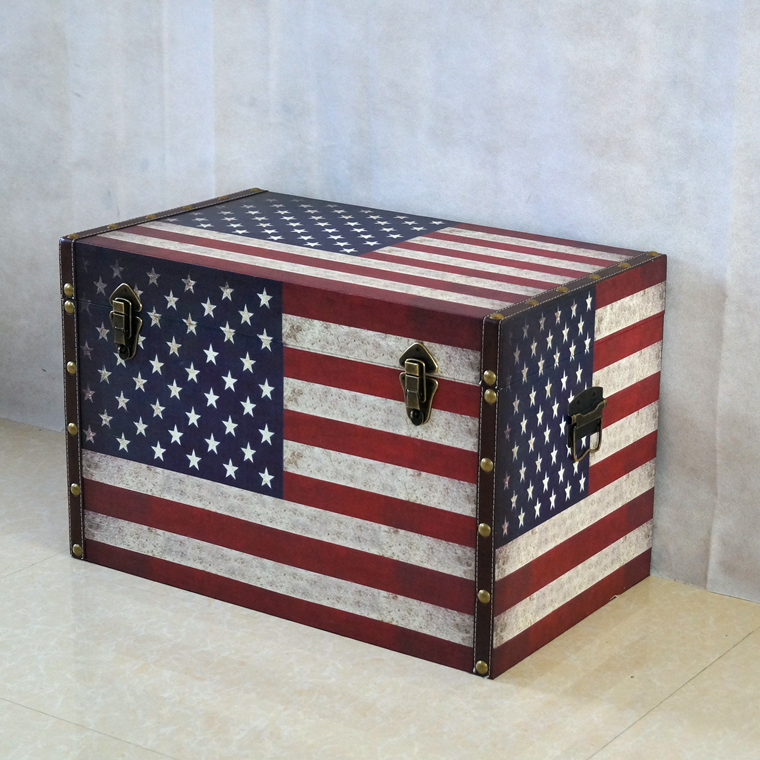 复古皮质大衣箱扣箱欧式英伦风美国旗家居收纳箱包邮储物箱方箱