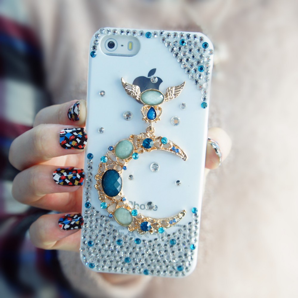 苹果6钻石手机壳iphone5s水钻手机壳典雅镶钻月亮女神手机保护套