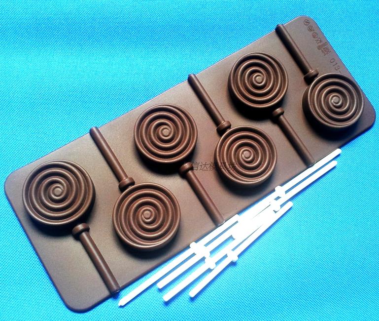 经典6连圆形棒棒糖模硅胶圈圈巧克力模蛋糕模DIY烘焙模具配送棒子