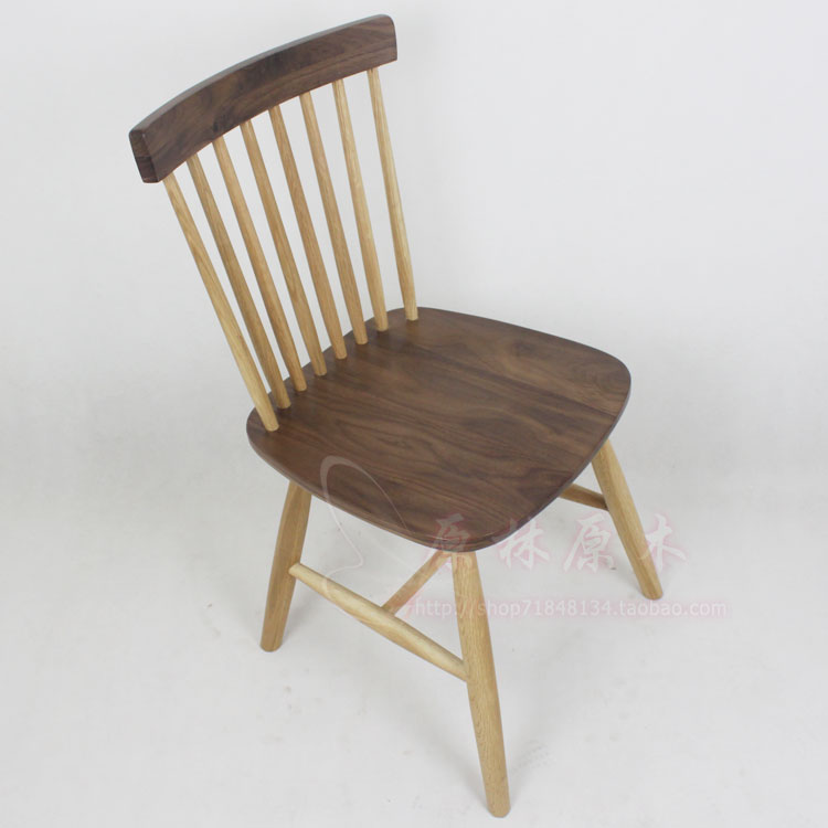 北欧实木餐椅 简约现代日式休闲 黑胡桃温莎椅 咖啡椅 宜家餐椅
