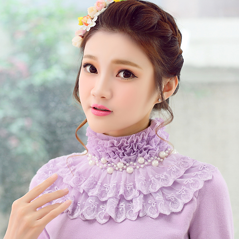 2015韩版秋冬新款蕾丝花边女装短款修身针织衫高领套头打底毛衣女