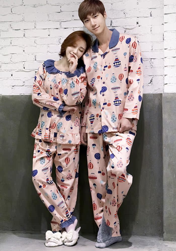 幸福气球 韩国情侣睡衣套装纯棉薄款女士男士家居服两件套包邮