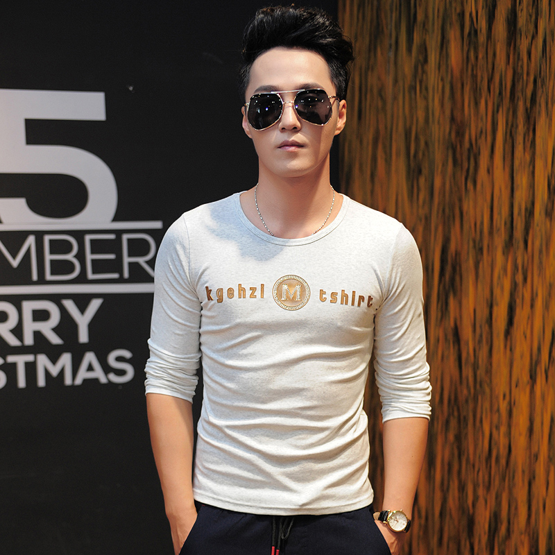 2015精品圆领长袖T恤男士上衣潮流时尚韩版修身型打底衫大码T恤