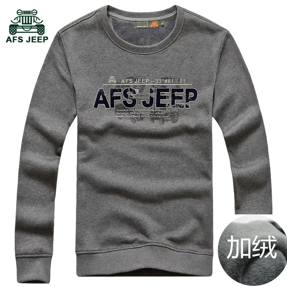 Afs Jeep男士卫衣冬季新款加厚卫衣青年套头加绒T恤潮男春秋装