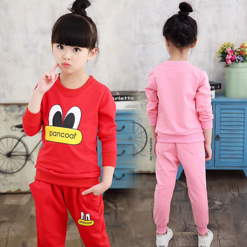 2016新款儿童省心裤套装女童秋装中大童大眼睛两件套韩版女孩童装