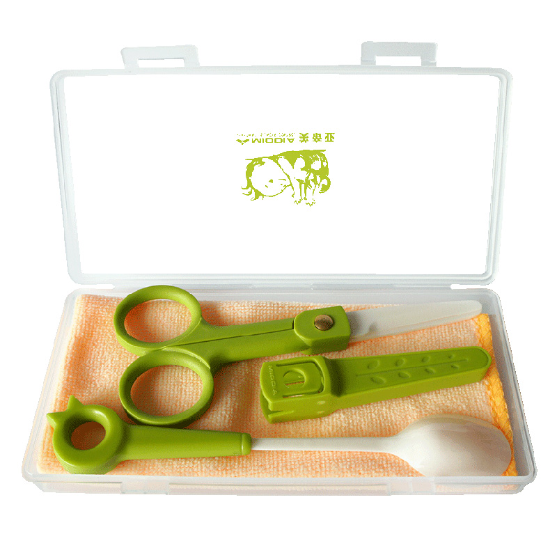 美帝亚陶瓷宝宝儿童辅食剪刀勺套装外带便携婴幼儿食物剪刀工具