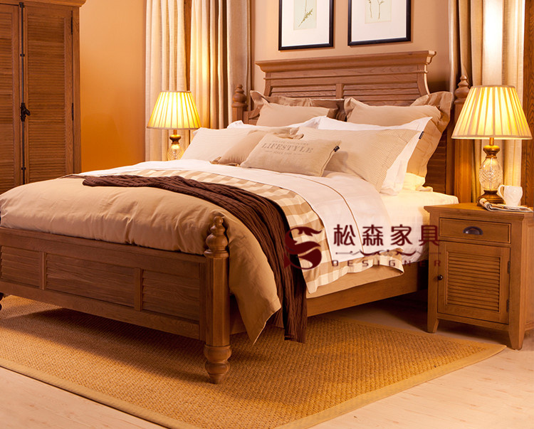 RH美式乡村实木双人床1.8米 欧式复古百叶床1.5米结婚床可定制