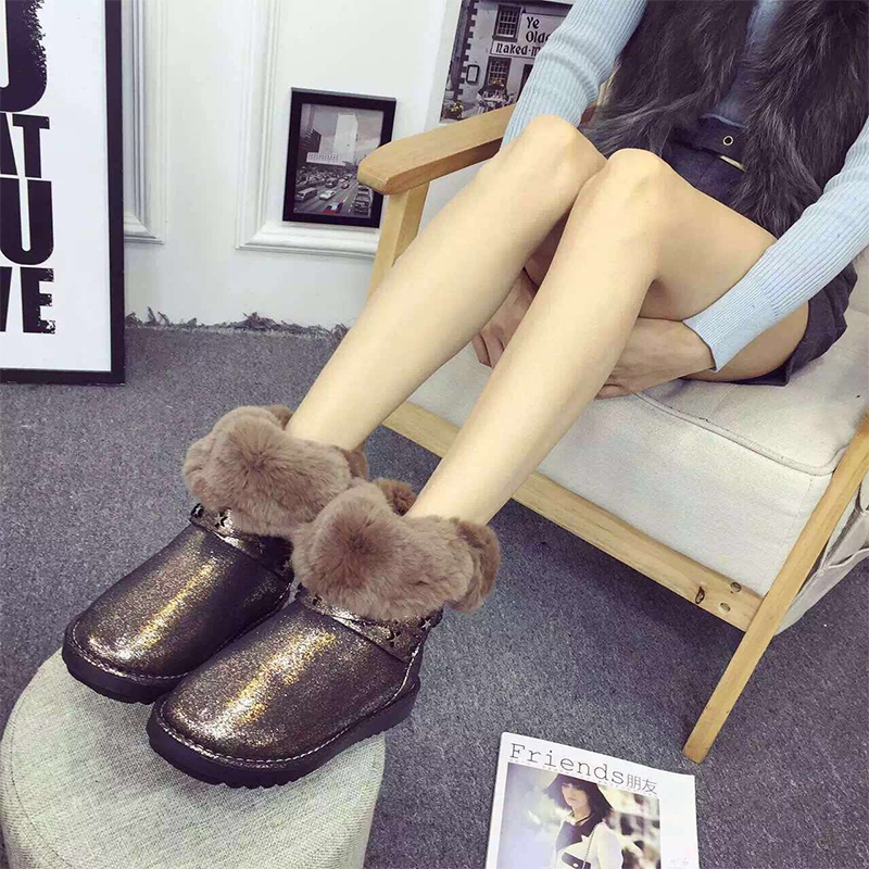 2015冬季韩版羊毛雪地靴女厚底圆头平底短靴加厚保暖真皮短筒靴子