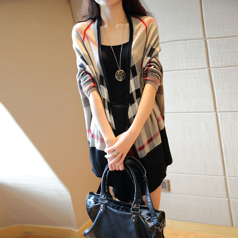 2015秋装新款韩版复古蝙蝠袖中长款宽松针织衫开衫大码女装披肩