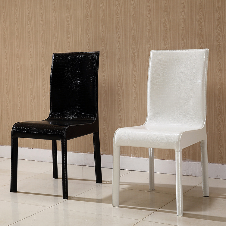 新款黑白色餐椅家用真皮皮革饭厅餐桌椅不锈钢铁艺餐桌餐椅组合