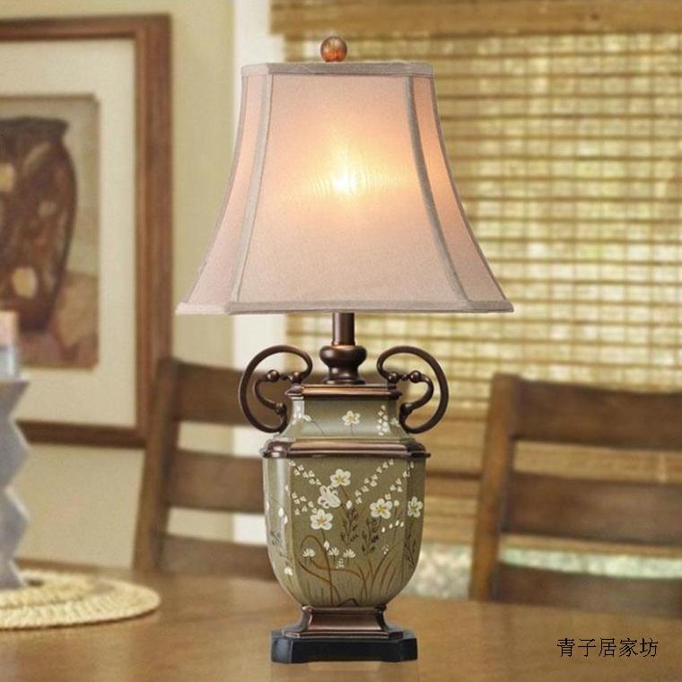 中式台灯明清复古树脂手绘居家家居装饰美式田园风格样品房卧室桌
