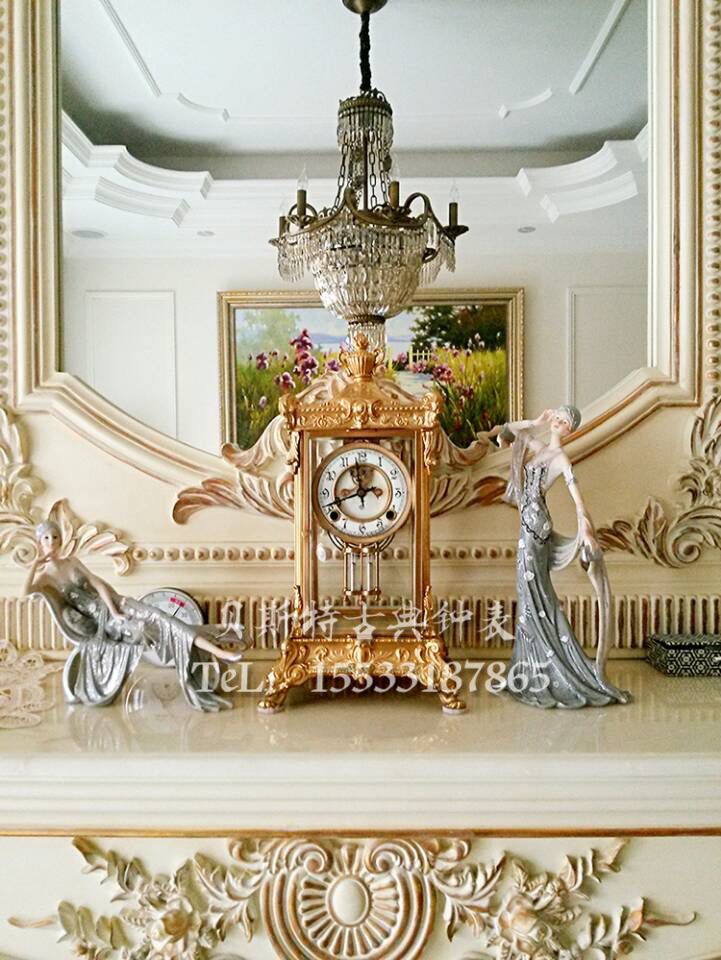 仿古铸铜四明钟表(镀金２４k)|仿法国钟表|古董钟|机械座钟|