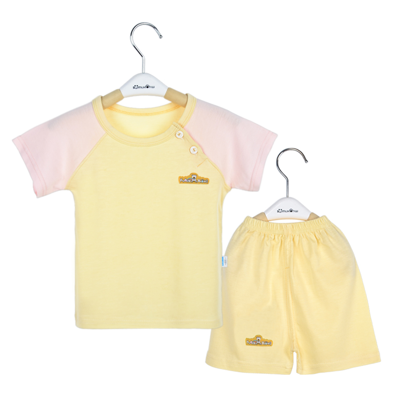 宝宝夏季短袖套装儿童T恤短裤两件套婴幼拼色套装新生儿素色衣服