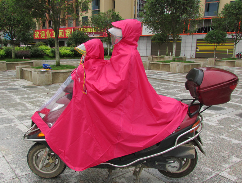摩托电动车电瓶车韩国透明大帽檐头盔式挡雨帽母子雨衣雨披双人