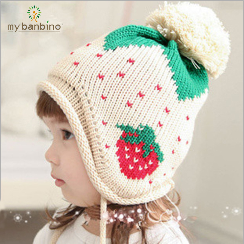 带儿帽子春季保暖1~4岁男女婴童帽子草莓护耳毛线帽保暖儿童帽子