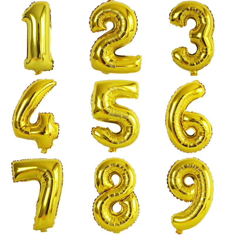 生日铝箔数字气 铝膜气球金色数字0-9数16寸 铝箔气球派节日用品