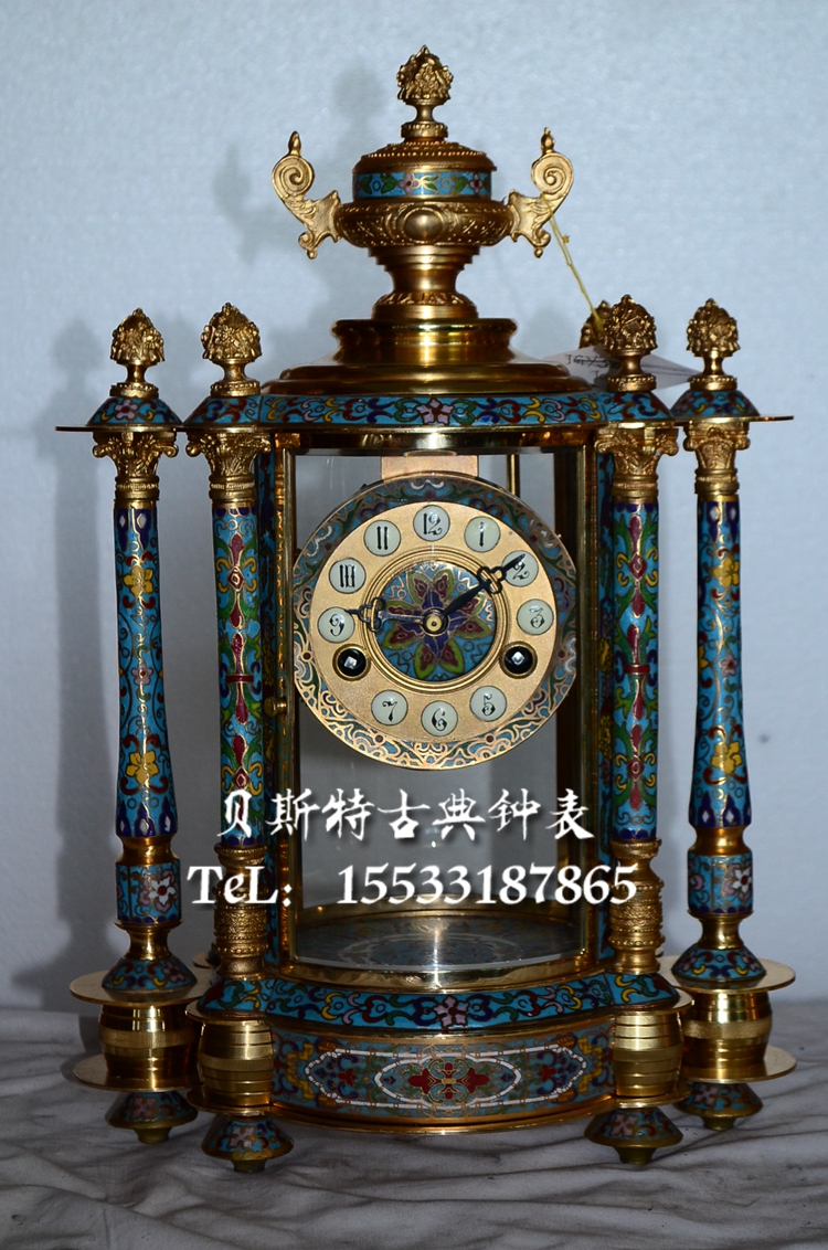 珐琅钟表|欧式上弦机械座钟|景泰蓝全铜老式仿古懂钟表|仿故宫钟