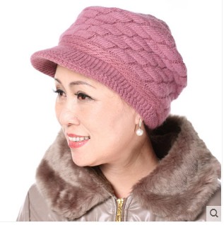 中老年女帽子秋冬季加厚妈妈帽保暖帽针织兔毛毛线帽冬天老人帽子