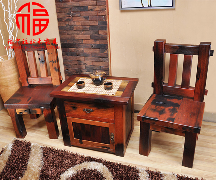 老船木家具船木茶桌茶桌椅组合实木茶台茶几客厅茶桌椅三件套组合